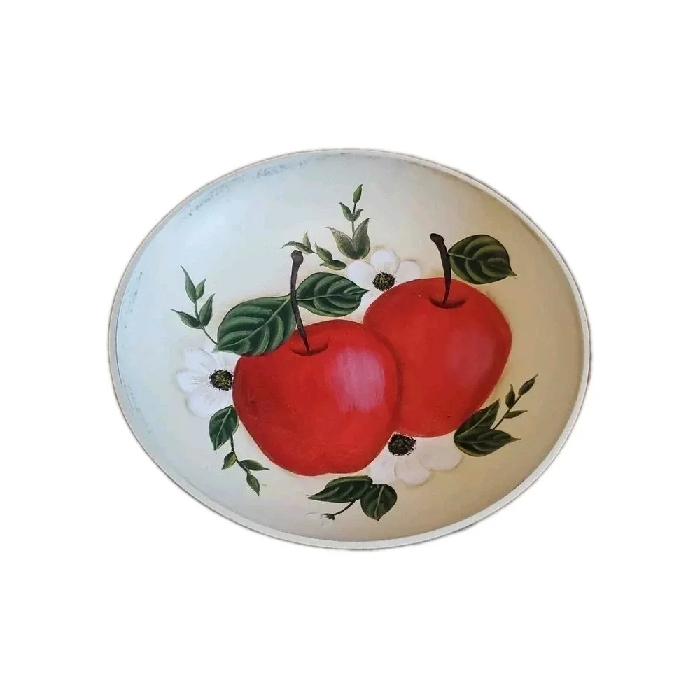 Vintage Kitchen Painted Wood Bowls Fruit Apples Kitsch Farmhouse Cabin Decor Lot